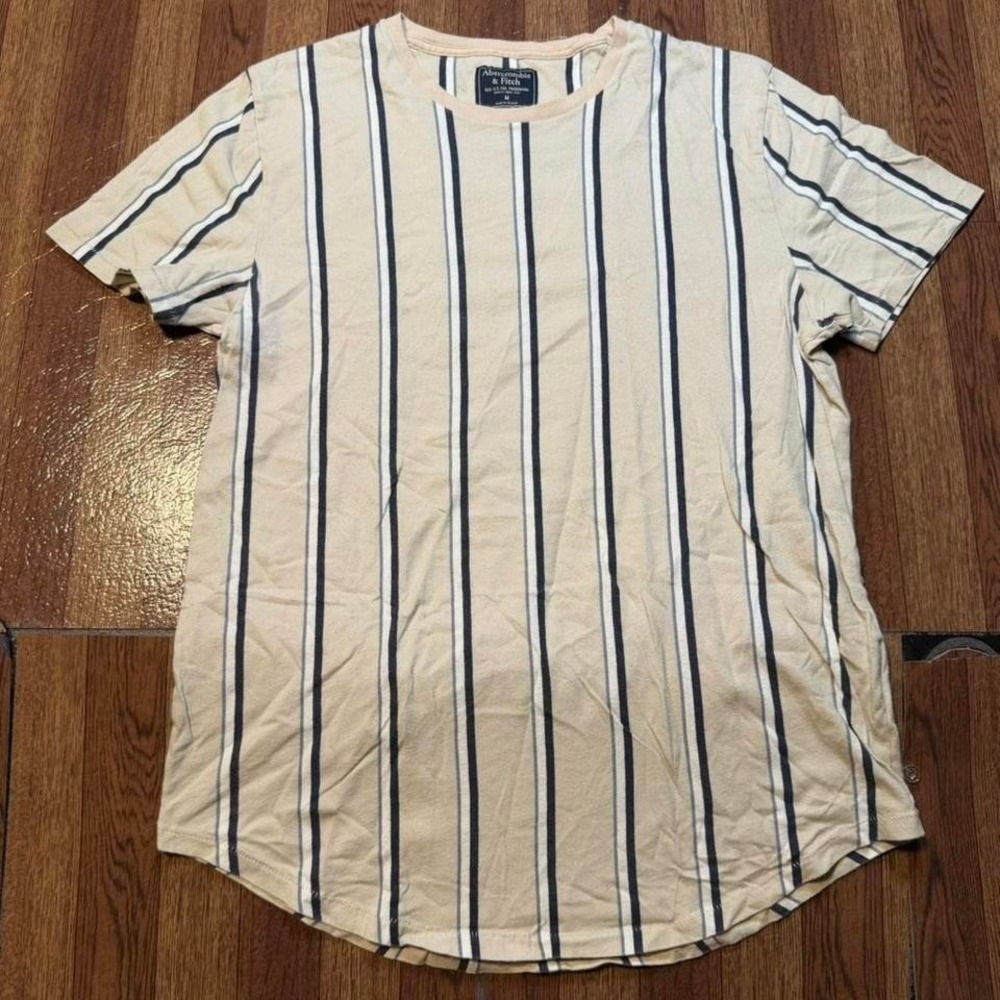 Abercrombie&Fitch Beige Cream Striped Vintage Crew Shirt Fits Small